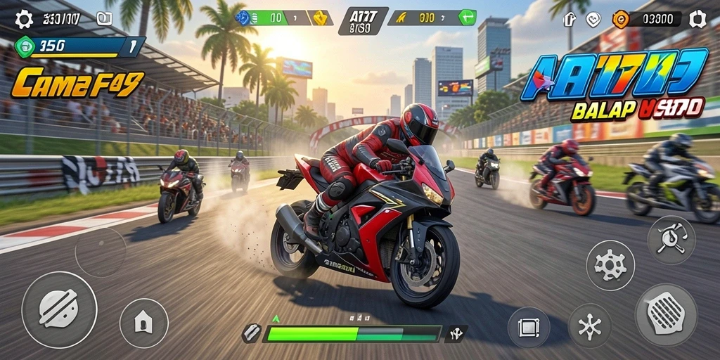 Screenshot AT777 menampilkan gameplay balap motor yang seru dan mendebarkan.