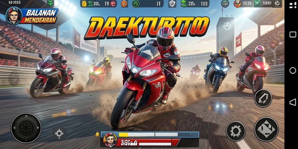 Gameplay mendebarkan dalam balapan motor yang menantang.