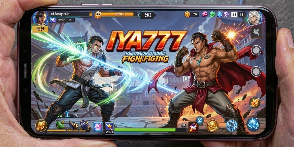Gameplay seru di IYA777 saat karakter bertarung di arena.