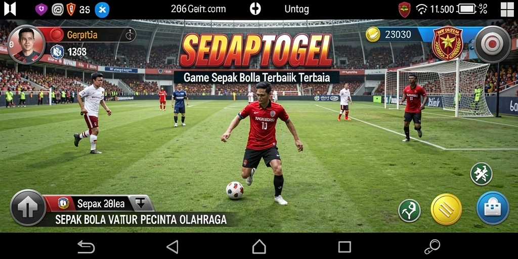 Tampilan gameplay nyata dalam SEDAPTOGEL, merasakan atmosfer sepak bola.