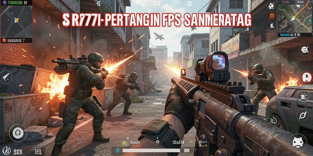 Screenshot gameplay SR877 yang menunjukkan aksi tembak-menembak intens.